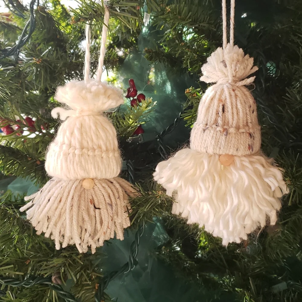 Handmade Gnome Bearded Holiday Christmas Ornaments Set Of 2